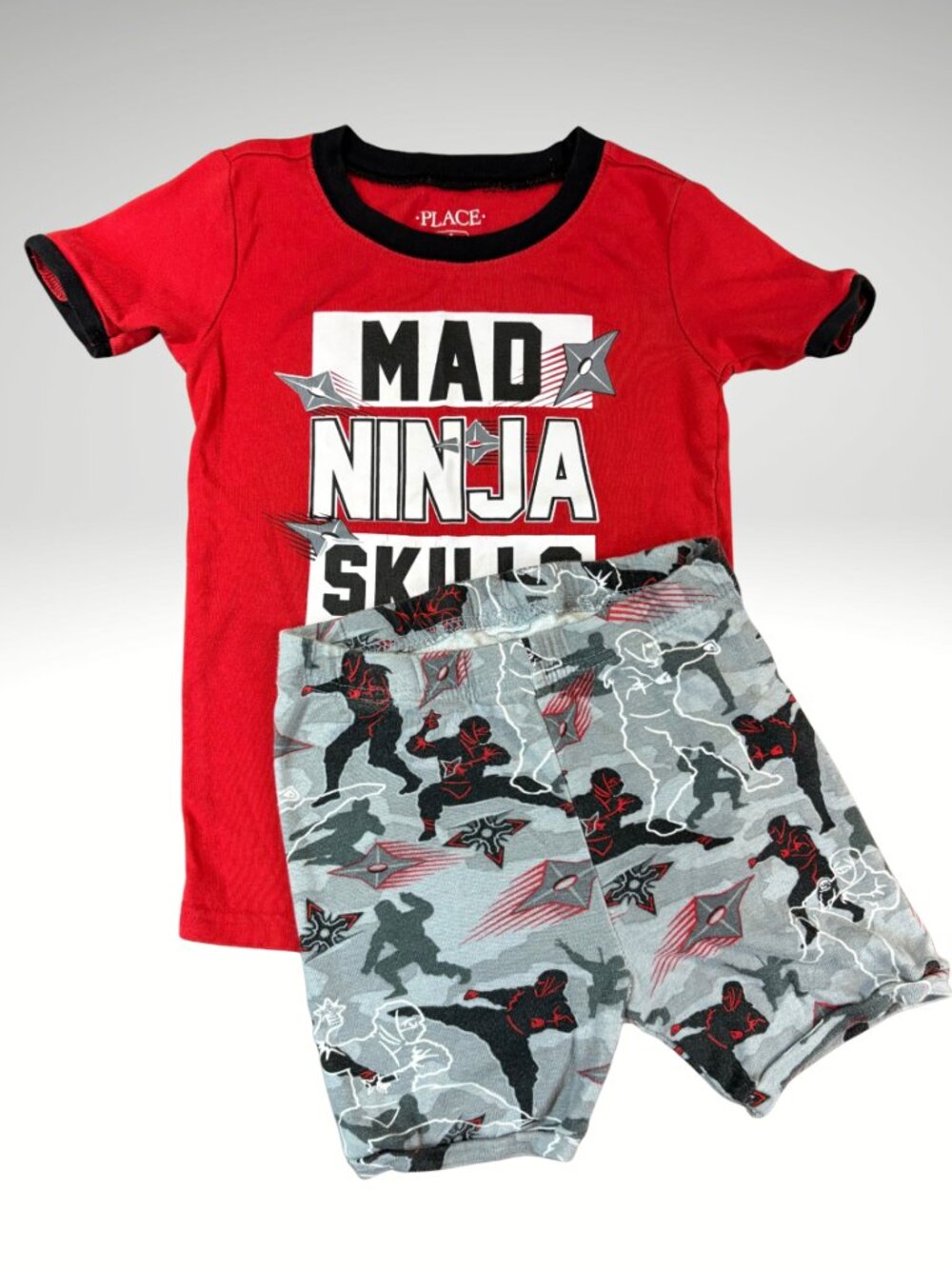 Children's Place Boys Ninja Skills Pajama PJ Set Red Black Size 6 (SKU:144B)
